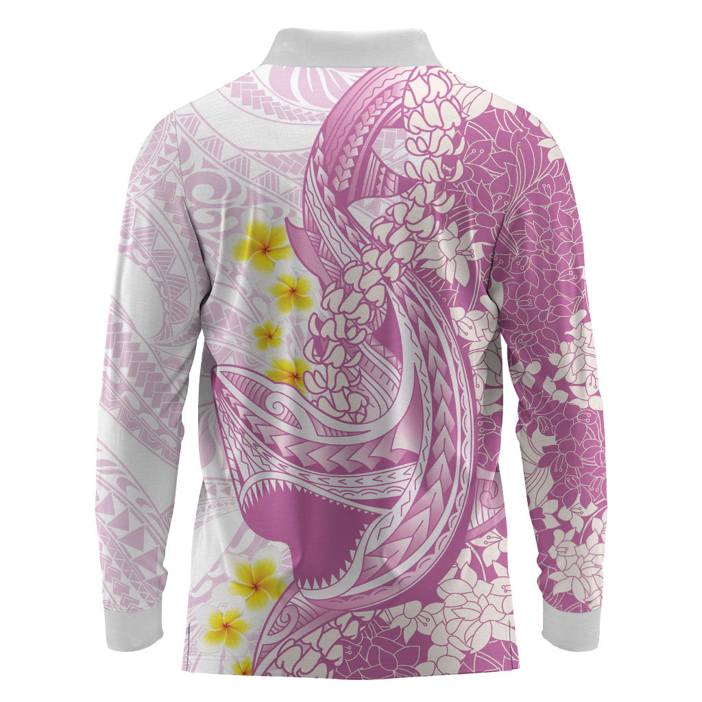 Purple Hawaii Shark Tattoo Long Sleeve Polo Shirt Puakenikeni Lei Plumeria Polynesian Pattern LT14 - Polynesian Pride