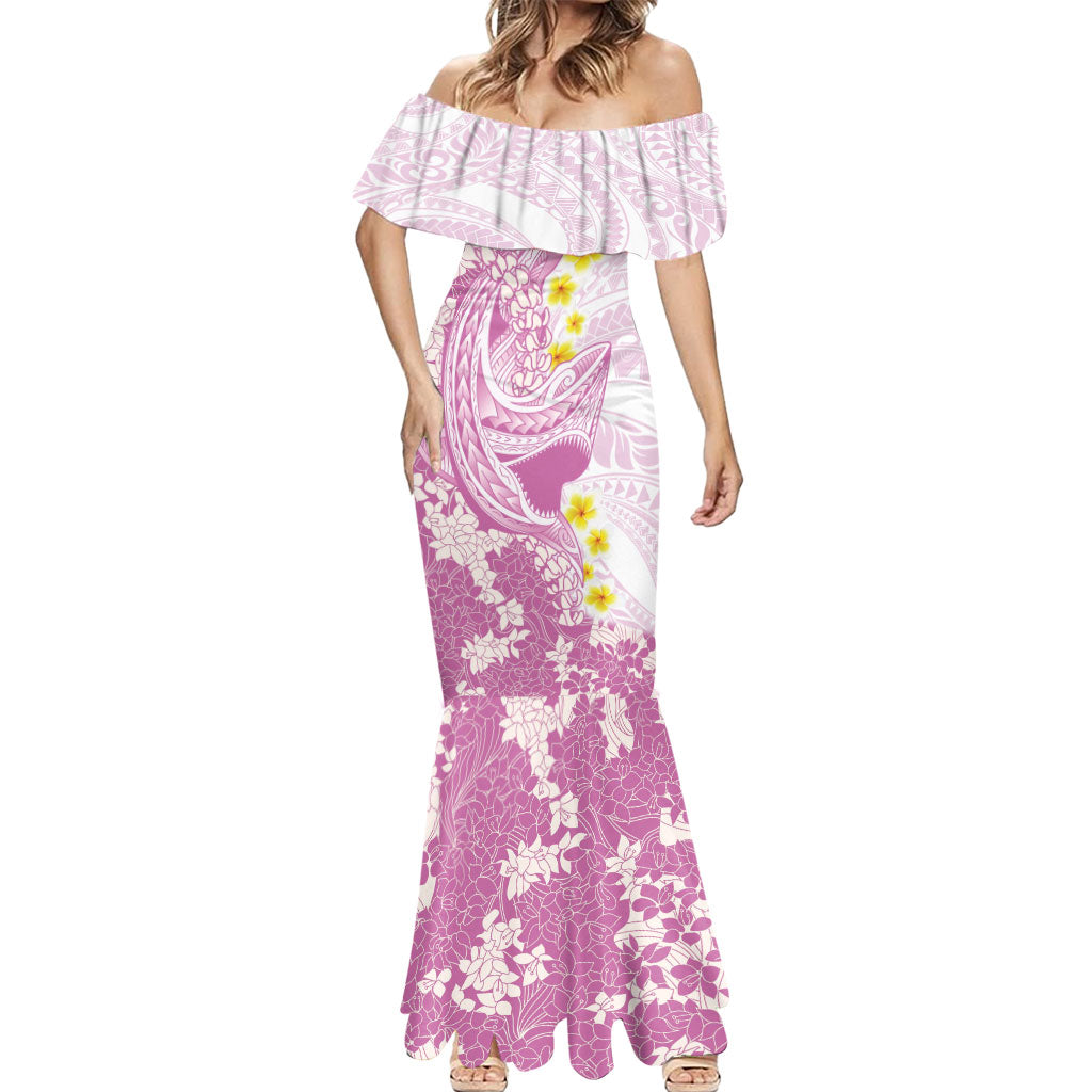 Purple Hawaii Shark Tattoo Mermaid Dress Puakenikeni Lei Plumeria Polynesian Pattern LT14 - Polynesian Pride