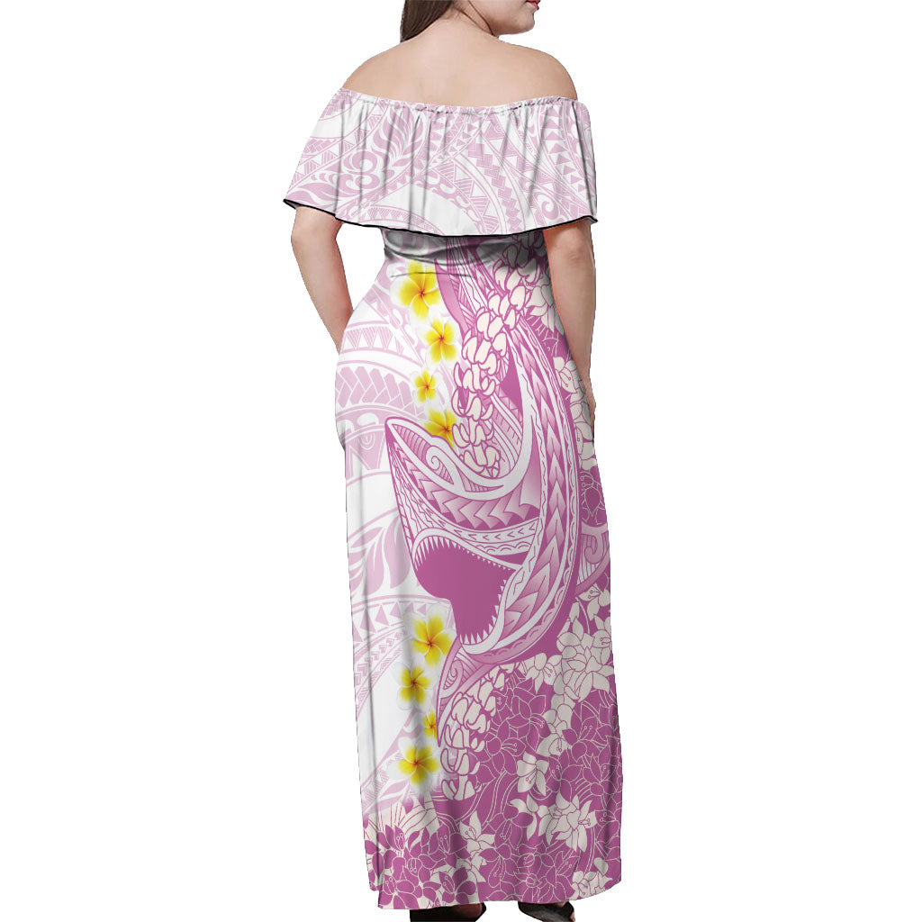 Purple Hawaii Shark Tattoo Off Shoulder Maxi Dress Puakenikeni Lei Plumeria Polynesian Pattern LT14 - Polynesian Pride