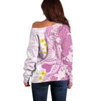 Purple Hawaii Shark Tattoo Off Shoulder Sweater Puakenikeni Lei Plumeria Polynesian Pattern