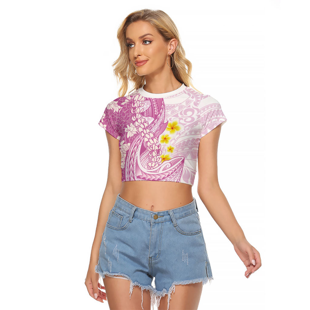 Purple Hawaii Shark Tattoo Raglan Cropped T Shirt Puakenikeni Lei Plumeria Polynesian Pattern LT14 Female Purple - Polynesian Pride