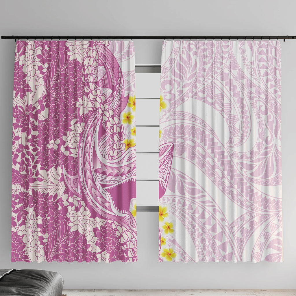 Purple Hawaii Shark Tattoo Window Curtain Puakenikeni Lei Plumeria Polynesian Pattern