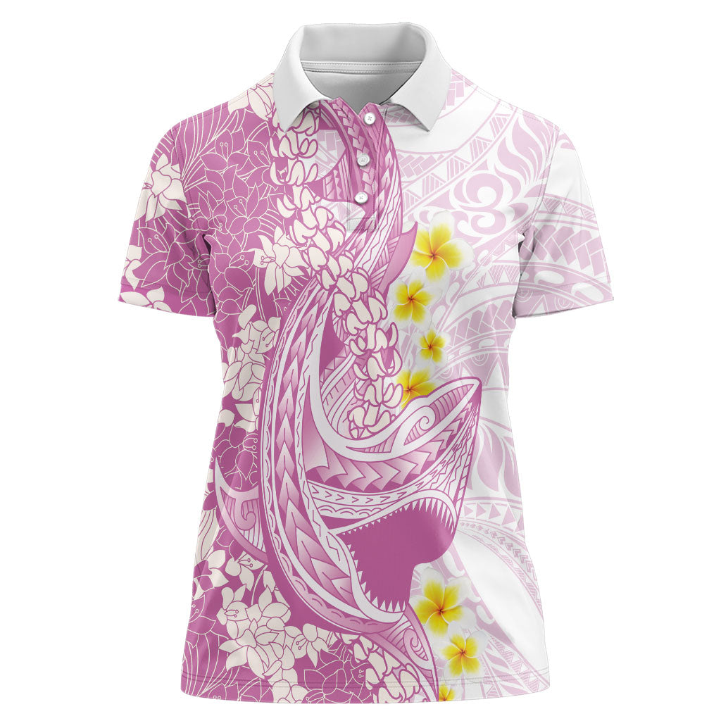 Purple Hawaii Shark Tattoo Women Polo Shirt Puakenikeni Lei Plumeria Polynesian Pattern LT14 Female Purple - Polynesian Pride