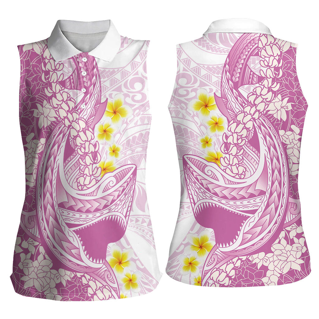 Purple Hawaii Shark Tattoo Women Sleeveless Polo Shirt Puakenikeni Lei Plumeria Polynesian Pattern
