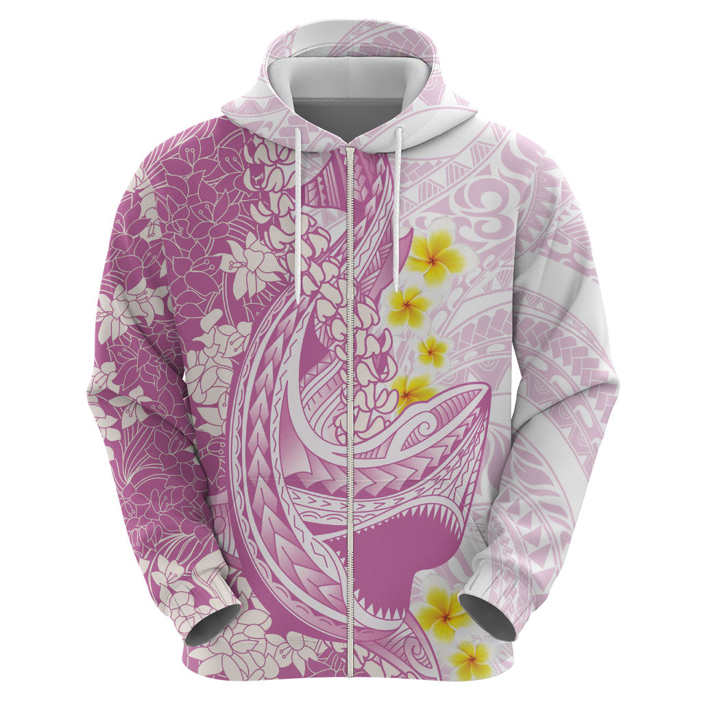 Purple Hawaii Shark Tattoo Zip Hoodie Puakenikeni Lei Plumeria Polynesian Pattern LT14 - Polynesian Pride