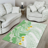 Green Hawaii Shark Tattoo Area Rug Puakenikeni Lei Plumeria Polynesian Pattern