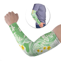 Green Hawaii Shark Tattoo Arm Sleeves Puakenikeni Lei Plumeria Polynesian Pattern LT14 Set of 2 Green - Polynesian Pride