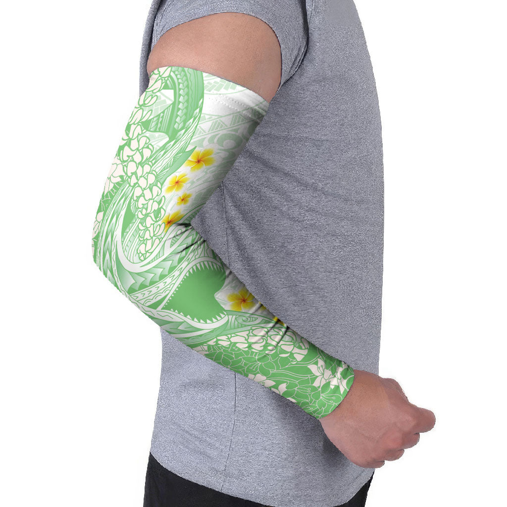 Green Hawaii Shark Tattoo Arm Sleeves Puakenikeni Lei Plumeria Polynesian Pattern LT14 - Polynesian Pride