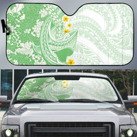 Green Hawaii Shark Tattoo Auto Sun Shade Puakenikeni Lei Plumeria Polynesian Pattern LT14 Green - Polynesian Pride