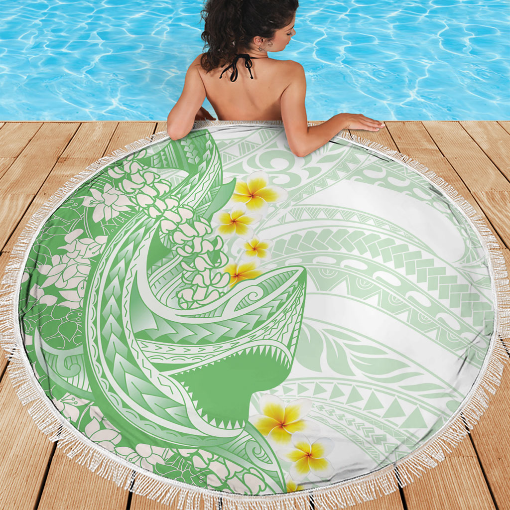 Green Hawaii Shark Tattoo Beach Blanket Puakenikeni Lei Plumeria Polynesian Pattern LT14 - Polynesian Pride