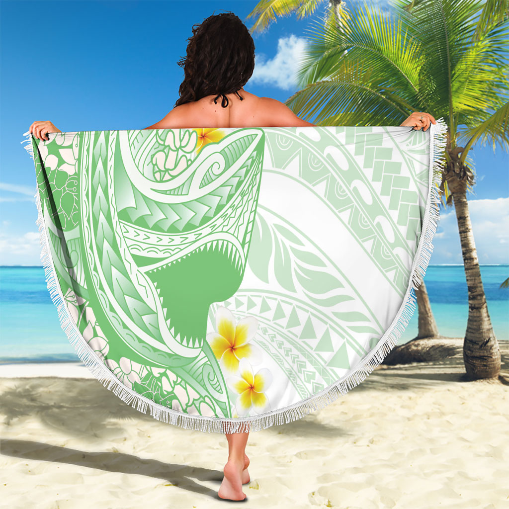Green Hawaii Shark Tattoo Beach Blanket Puakenikeni Lei Plumeria Polynesian Pattern LT14 - Polynesian Pride