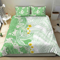 Green Hawaii Shark Tattoo Bedding Set Puakenikeni Lei Plumeria Polynesian Pattern
