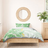 Green Hawaii Shark Tattoo Bedding Set Puakenikeni Lei Plumeria Polynesian Pattern