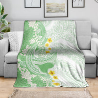 Green Hawaii Shark Tattoo Blanket Puakenikeni Lei Plumeria Polynesian Pattern
