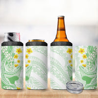 Green Hawaii Shark Tattoo 4 in 1 Can Cooler Tumbler Puakenikeni Lei Plumeria Polynesian Pattern