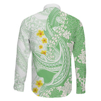 Green Hawaii Shark Tattoo Family Matching Long Sleeve Bodycon Dress and Hawaiian Shirt Puakenikeni Lei Plumeria Polynesian Pattern LT14 - Polynesian Pride