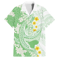 Green Hawaii Shark Tattoo Family Matching Off Shoulder Maxi Dress and Hawaiian Shirt Puakenikeni Lei Plumeria Polynesian Pattern LT14 Dad's Shirt - Short Sleeve Green - Polynesian Pride