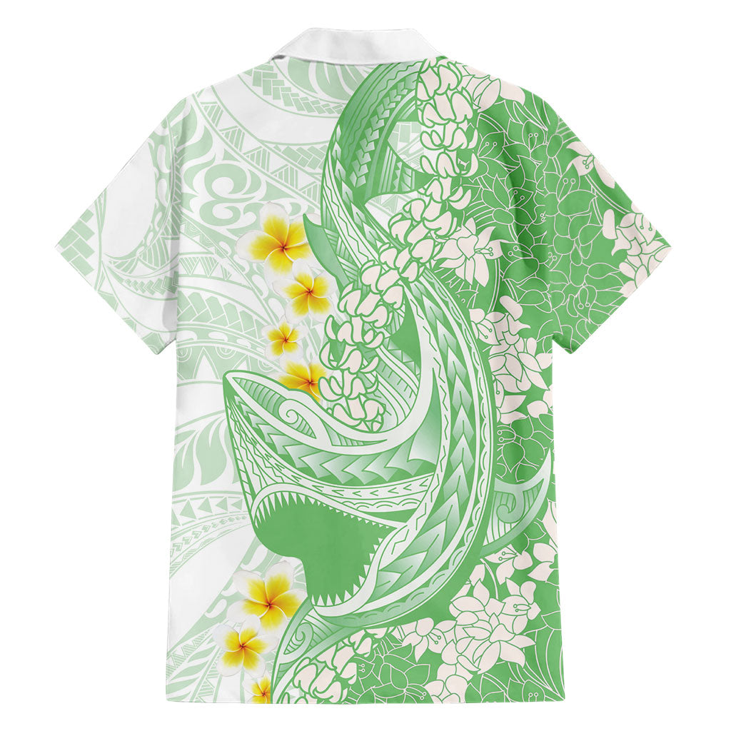 Green Hawaii Shark Tattoo Family Matching Short Sleeve Bodycon Dress and Hawaiian Shirt Puakenikeni Lei Plumeria Polynesian Pattern LT14 - Polynesian Pride