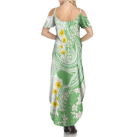 Green Hawaii Shark Tattoo Family Matching Summer Maxi Dress and Hawaiian Shirt Puakenikeni Lei Plumeria Polynesian Pattern LT14 - Polynesian Pride