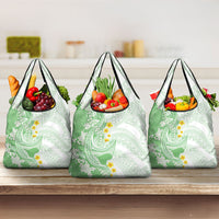 Green Hawaii Shark Tattoo Grocery Bag Puakenikeni Lei Plumeria Polynesian Pattern LT14 3-pack One Size Green - Polynesian Pride