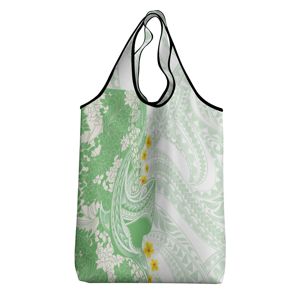 Green Hawaii Shark Tattoo Grocery Bag Puakenikeni Lei Plumeria Polynesian Pattern LT14 - Polynesian Pride