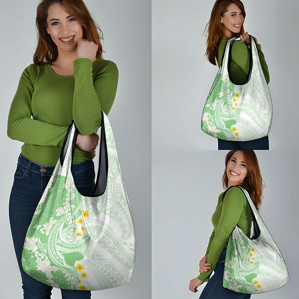 Green Hawaii Shark Tattoo Grocery Bag Puakenikeni Lei Plumeria Polynesian Pattern LT14 - Polynesian Pride