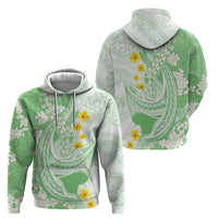 Green Hawaii Shark Tattoo Hoodie Puakenikeni Lei Plumeria Polynesian Pattern