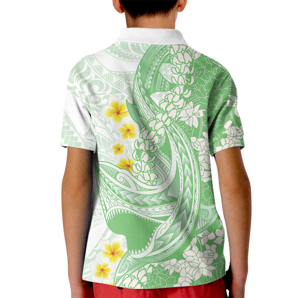 Green Hawaii Shark Tattoo Kid Polo Shirt Puakenikeni Lei Plumeria Polynesian Pattern LT14 - Polynesian Pride