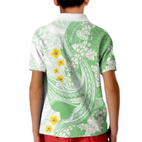 Green Hawaii Shark Tattoo Kid Polo Shirt Puakenikeni Lei Plumeria Polynesian Pattern LT14 - Polynesian Pride