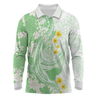 Green Hawaii Shark Tattoo Long Sleeve Polo Shirt Puakenikeni Lei Plumeria Polynesian Pattern LT14 Green - Polynesian Pride