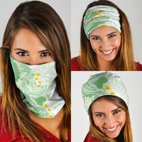 Green Hawaii Shark Tattoo Neck Gaiter Puakenikeni Lei Plumeria Polynesian Pattern