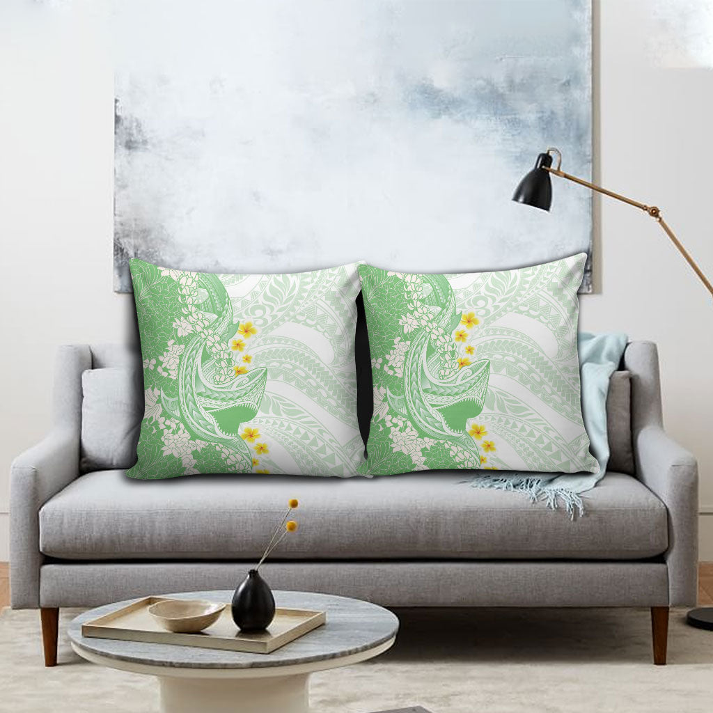 Green Hawaii Shark Tattoo Pillow Cover Puakenikeni Lei Plumeria Polynesian Pattern LT14 - Polynesian Pride