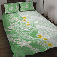 Green Hawaii Shark Tattoo Quilt Bed Set Puakenikeni Lei Plumeria Polynesian Pattern LT14 Green - Polynesian Pride