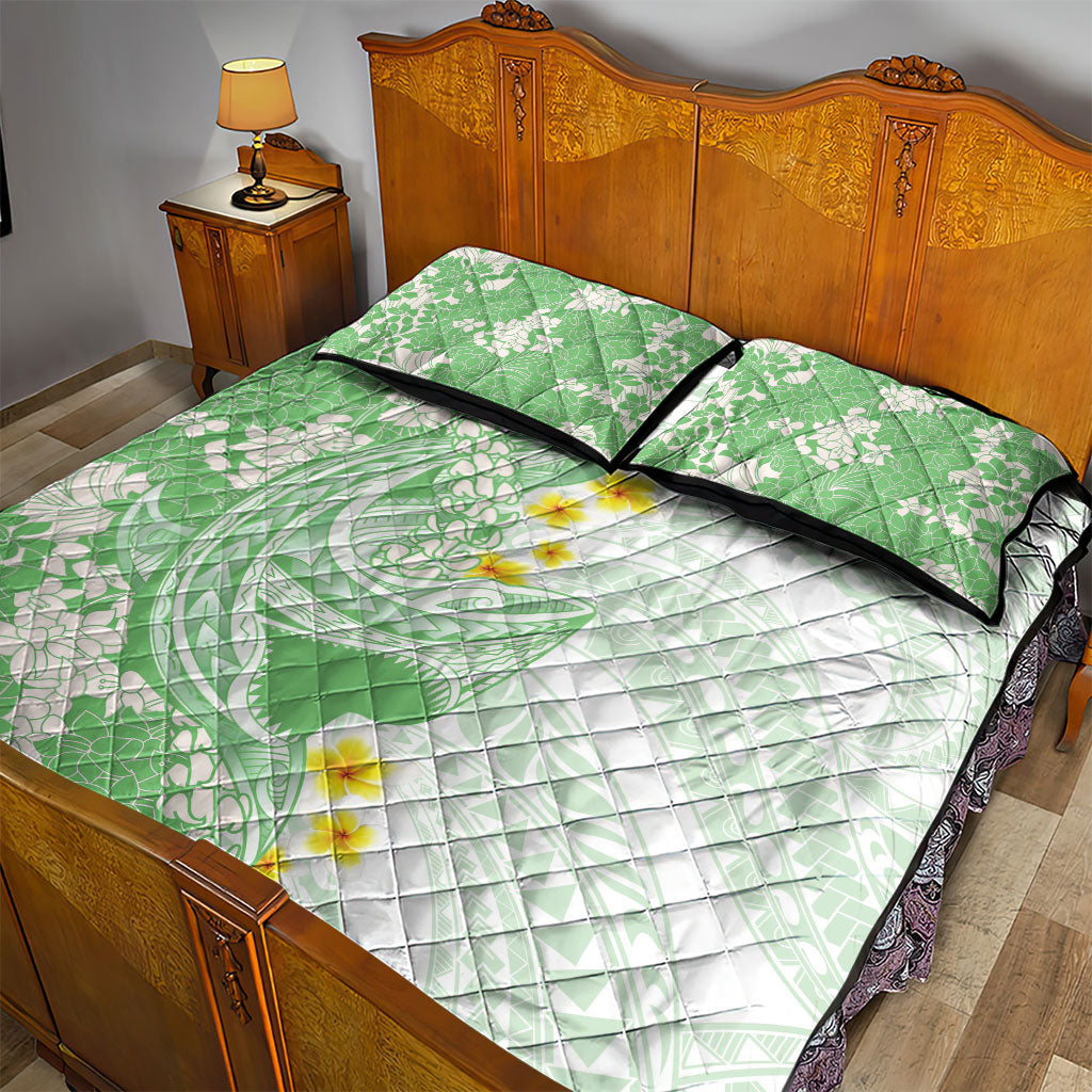 Green Hawaii Shark Tattoo Quilt Bed Set Puakenikeni Lei Plumeria Polynesian Pattern LT14 - Polynesian Pride