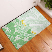 Green Hawaii Shark Tattoo Rubber Doormat Puakenikeni Lei Plumeria Polynesian Pattern