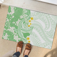 Green Hawaii Shark Tattoo Rubber Doormat Puakenikeni Lei Plumeria Polynesian Pattern