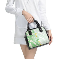 Green Hawaii Shark Tattoo Shoulder Handbag Puakenikeni Lei Plumeria Polynesian Pattern