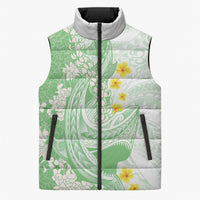 Green Hawaii Shark Tattoo Sleeveless Puffer Jacket Puakenikeni Lei Plumeria Polynesian Pattern LT14 Unisex Green - Polynesian Pride