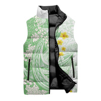 Green Hawaii Shark Tattoo Sleeveless Puffer Jacket Puakenikeni Lei Plumeria Polynesian Pattern LT14 - Polynesian Pride