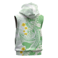 Green Hawaii Shark Tattoo Sleeveless Zip Hoodie Puakenikeni Lei Plumeria Polynesian Pattern LT14 - Polynesian Pride