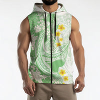 Green Hawaii Shark Tattoo Sleeveless Zip Hoodie Puakenikeni Lei Plumeria Polynesian Pattern LT14 - Polynesian Pride