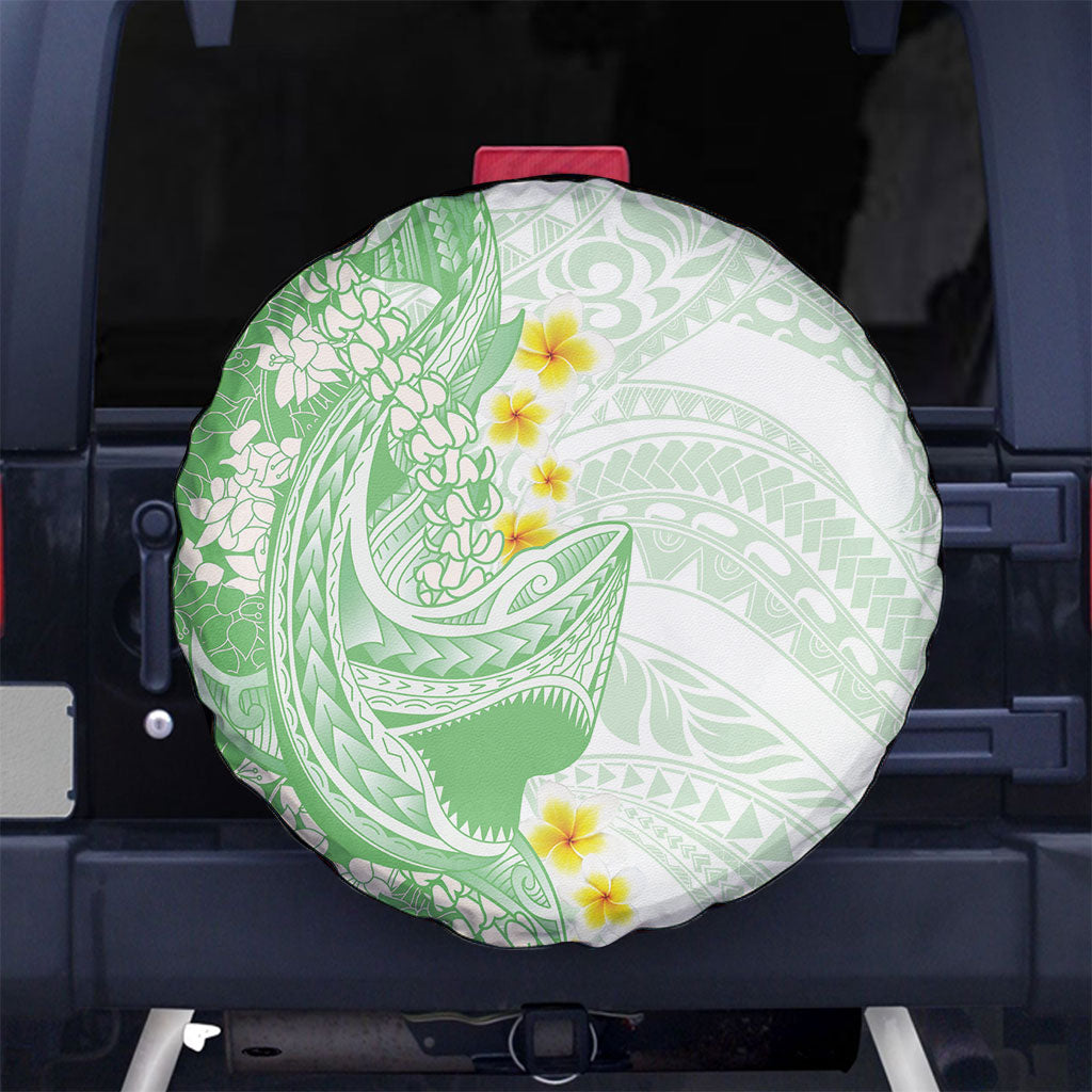 Green Hawaii Shark Tattoo Spare Tire Cover Puakenikeni Lei Plumeria Polynesian Pattern LT14 No hole Green - Polynesian Pride
