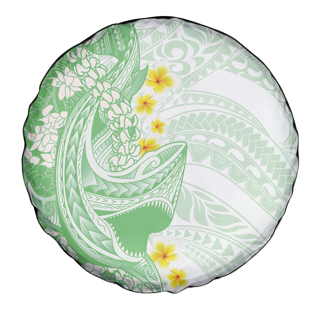 Green Hawaii Shark Tattoo Spare Tire Cover Puakenikeni Lei Plumeria Polynesian Pattern LT14 - Polynesian Pride