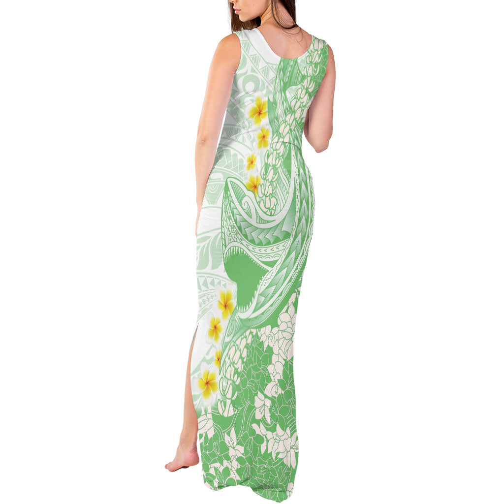 Green Hawaii Shark Tattoo Tank Maxi Dress Puakenikeni Lei Plumeria Polynesian Pattern LT14 - Polynesian Pride