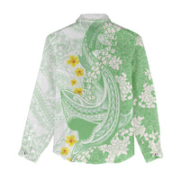 Green Hawaii Shark Tattoo Women Casual Shirt Puakenikeni Lei Plumeria Polynesian Pattern LT14 - Polynesian Pride