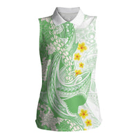 Green Hawaii Shark Tattoo Women Sleeveless Polo Shirt Puakenikeni Lei Plumeria Polynesian Pattern LT14 Female Green - Polynesian Pride