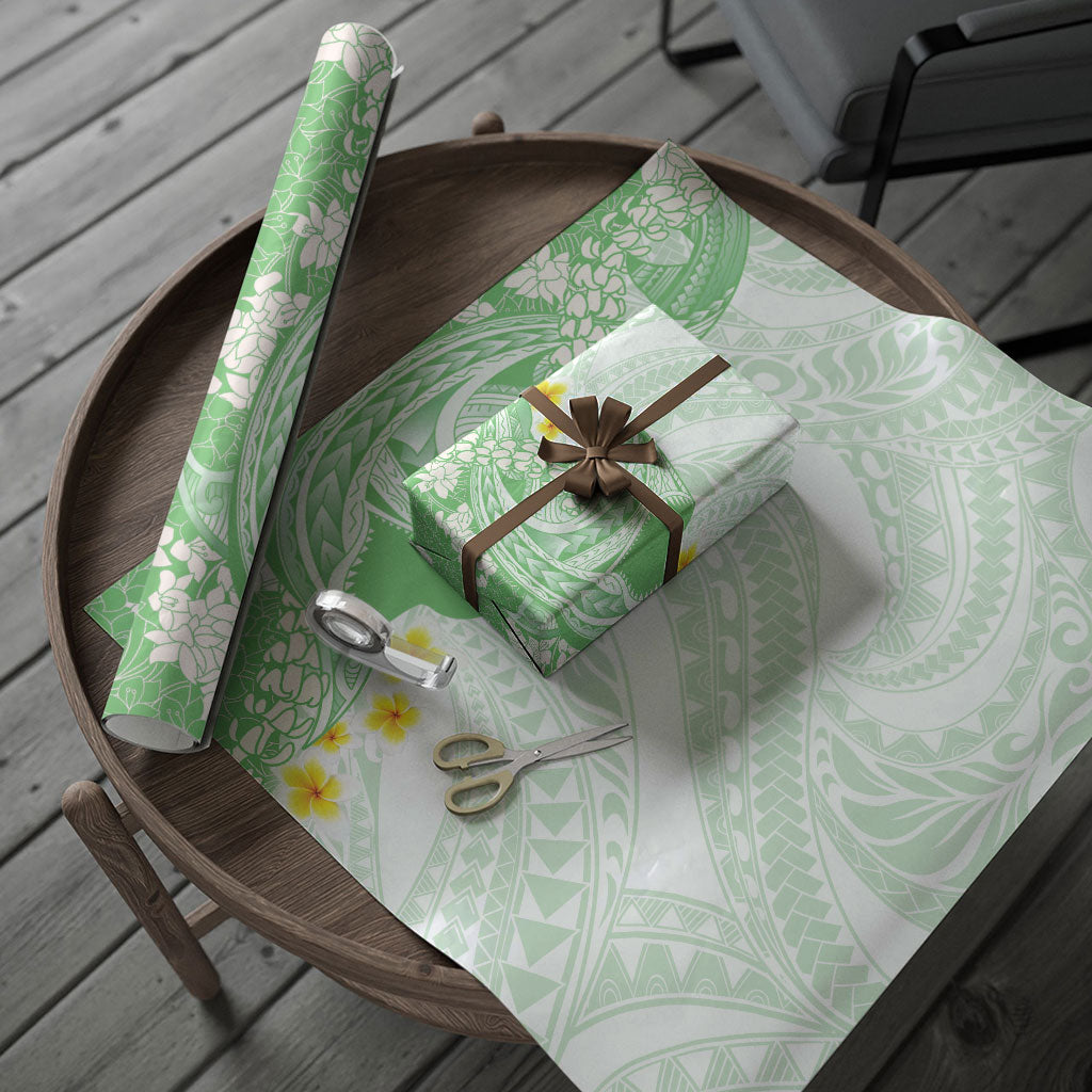 Green Hawaii Shark Tattoo Wrapping Paper Puakenikeni Lei Plumeria Polynesian Pattern LT14 - Polynesian Pride