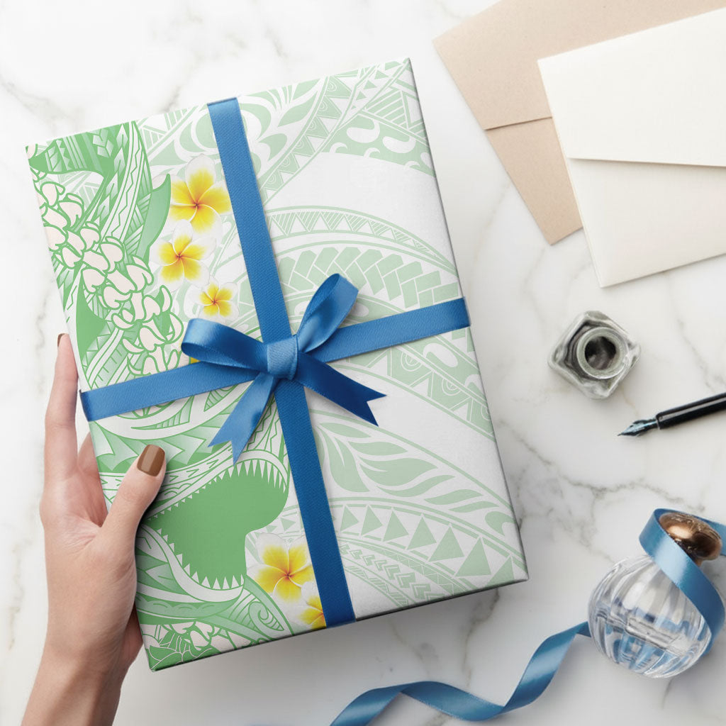 Green Hawaii Shark Tattoo Wrapping Paper Puakenikeni Lei Plumeria Polynesian Pattern LT14 - Polynesian Pride