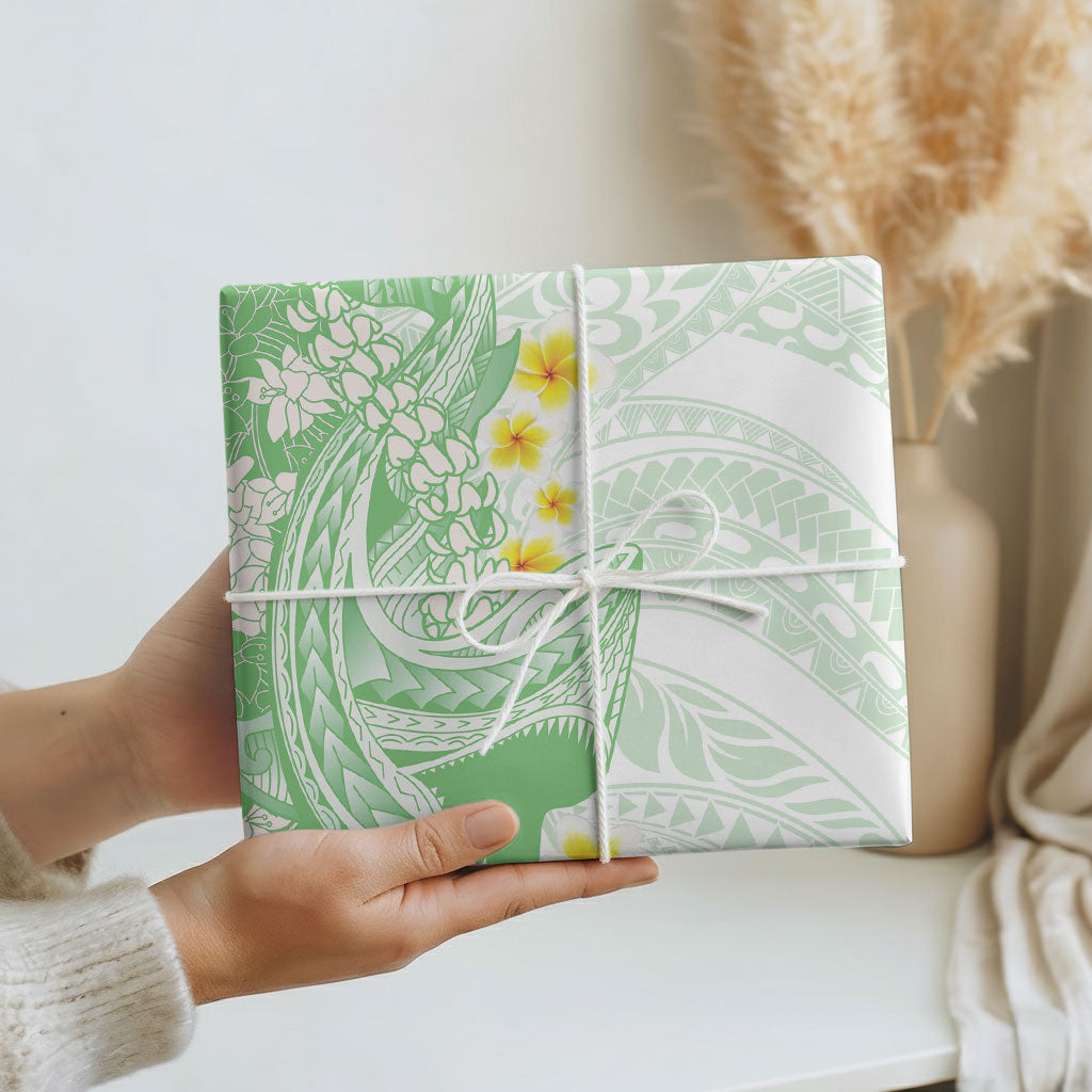 Green Hawaii Shark Tattoo Wrapping Paper Puakenikeni Lei Plumeria Polynesian Pattern LT14 - Polynesian Pride