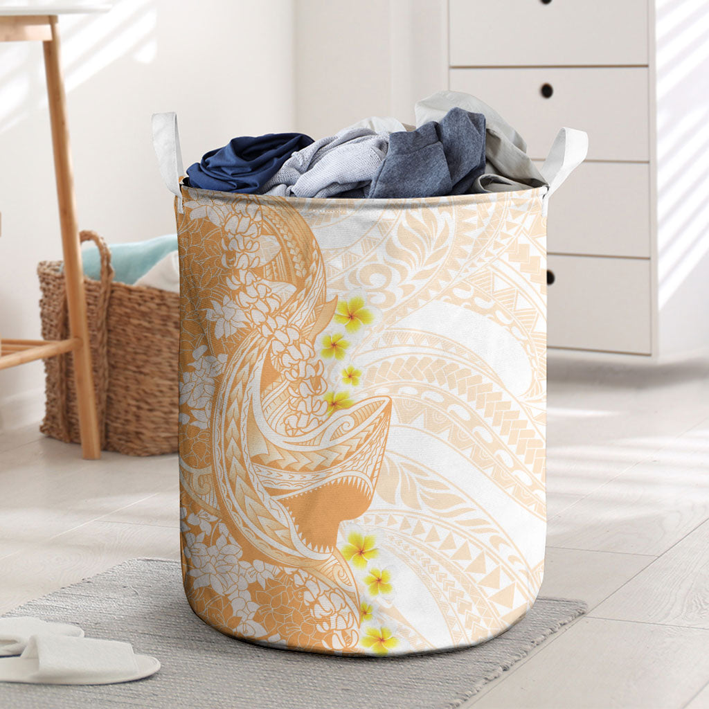 Orange Hawaii Shark Tattoo Laundry Basket Puakenikeni Lei Plumeria Polynesian Pattern
